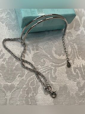 💕 5 for $25 💕 Silver Curved Bangle Bracelet with Multi-Layered Sparkling Chain